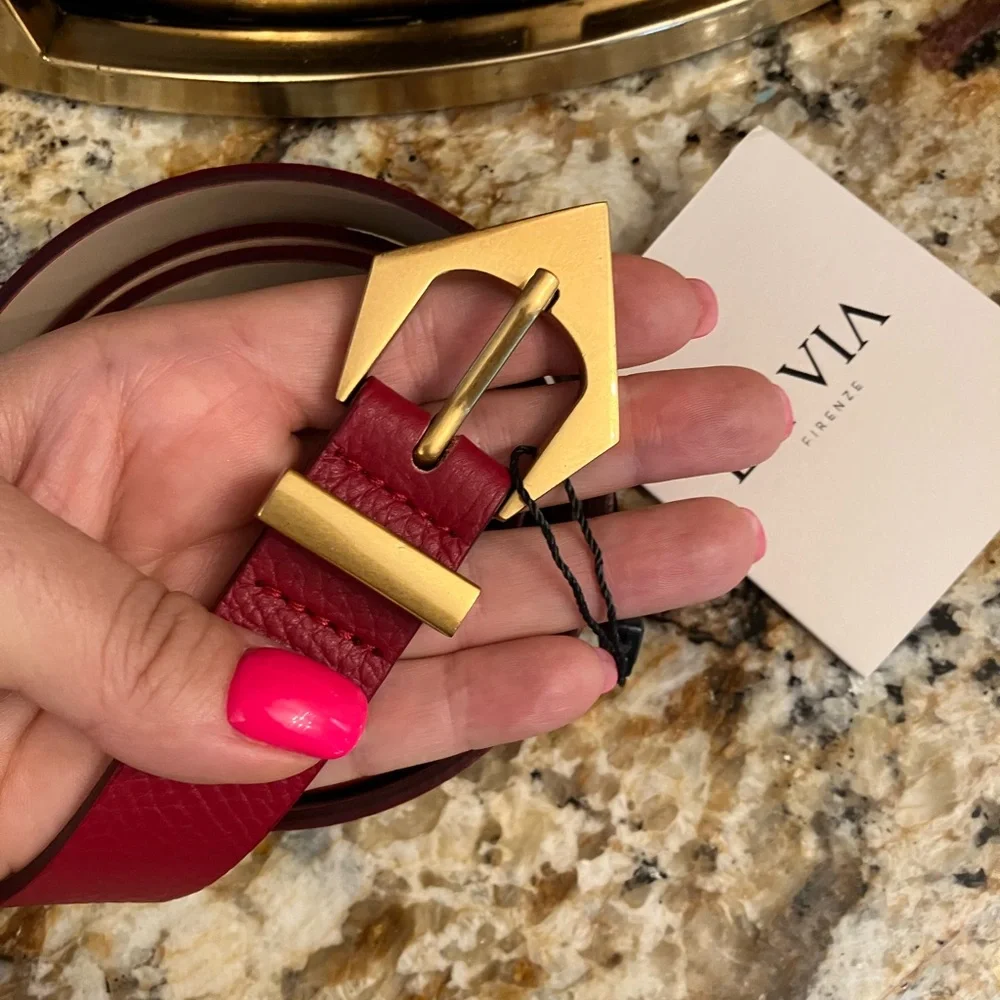 New La Via Gold and Red Luxury Leather Belt